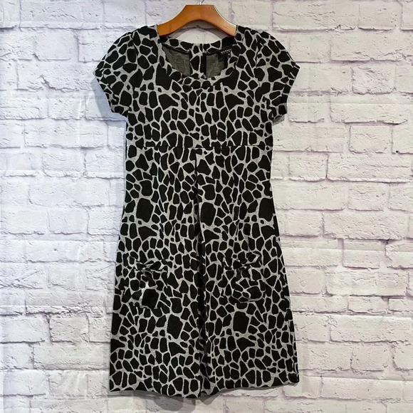 Enfocus Studio Animal Print Scoop Neck Pleated Dress Short Sleeve With‎ Pockets - Picture 1 of 8